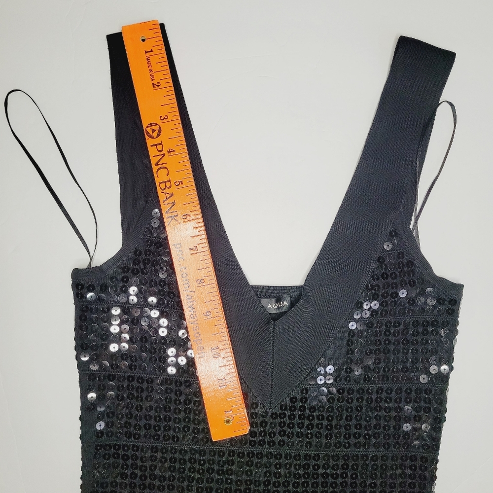 Aqua Sequin Mini little Black Dress Womens Small V-Neck Cocktail Party Club Sexy - Picture 7 of 10
